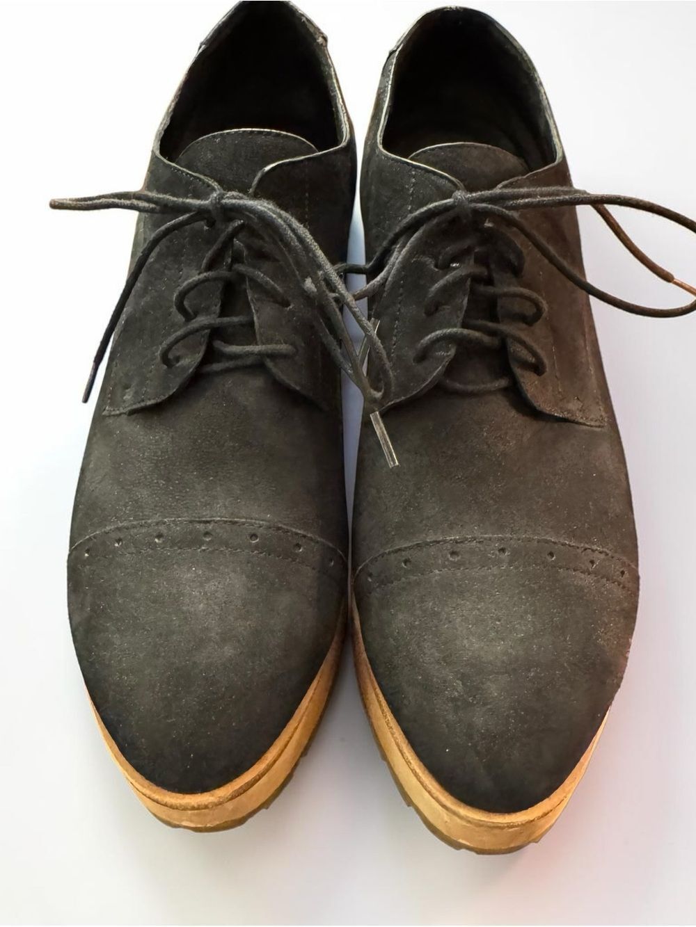 Eileen Fisher Act Wedge Oxford Shoes Suede Wood Platform 9 - Picture 4 of 8
